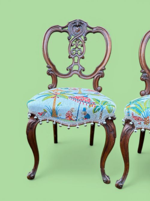 SET OF FOUR VICTORIAN DINING CHAIRS WITH CONTEMPORARY FABRIC - ADDITIONAL PHOTO 2