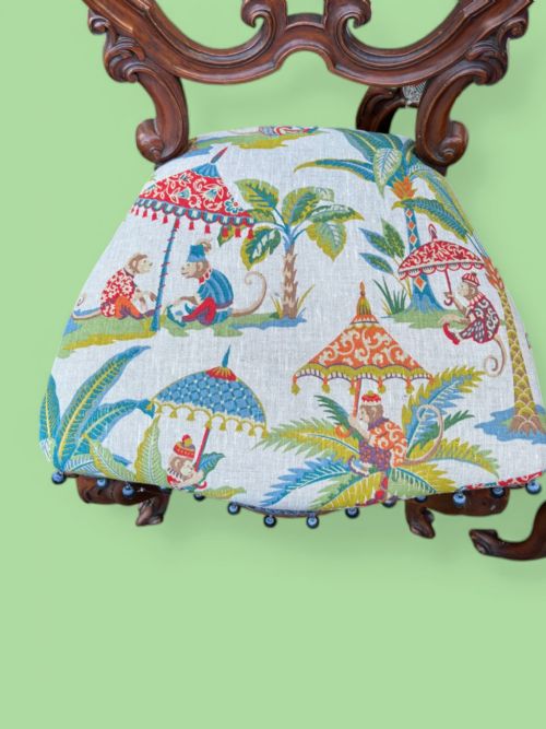 SET OF FOUR VICTORIAN DINING CHAIRS WITH CONTEMPORARY FABRIC - ADDITIONAL PHOTO 4