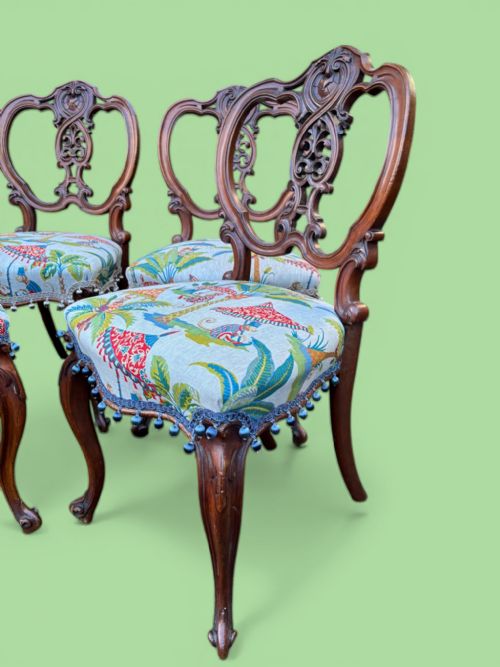 SET OF FOUR VICTORIAN DINING CHAIRS WITH CONTEMPORARY FABRIC - ADDITIONAL PHOTO 6