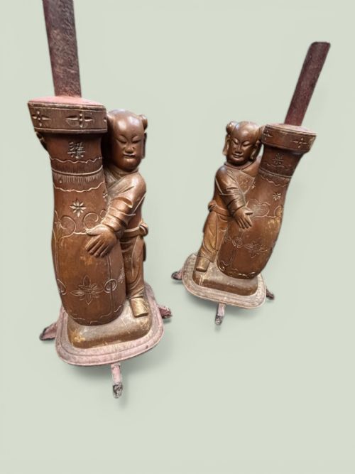 fig 1. Pair of Oriental Carved Wood Parasol Bases