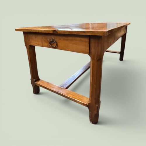 19TH CENTURY FRENCH CHERRYWOOD FARMHOUSE TABLE WITH TWO DRAWERS