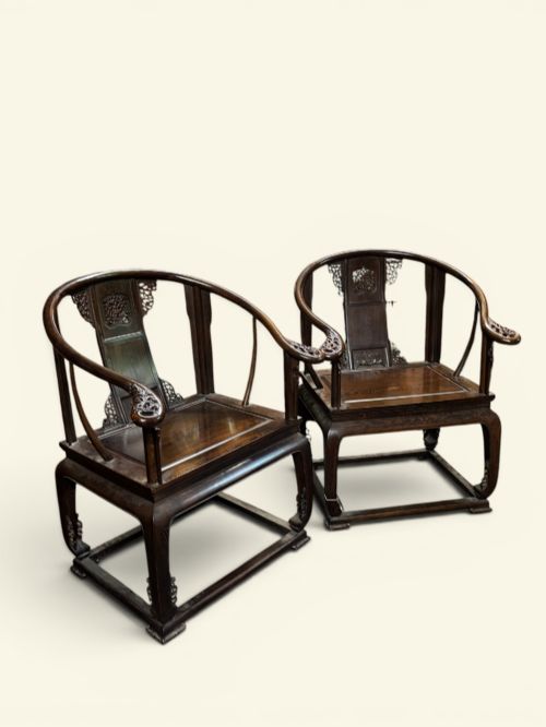 PAIR OF CHINESE HARDWOOD HORSESHOEBACK ARMCHAIRS CIRCA 1900