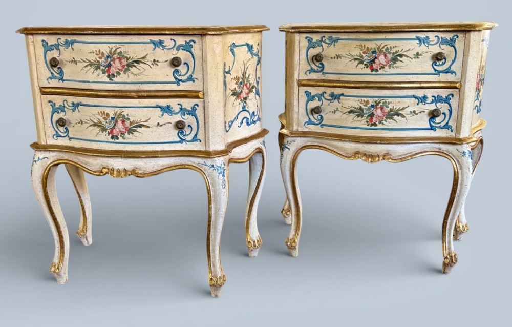 Pair of Italian hand painted Decorative Bedside Cabinets