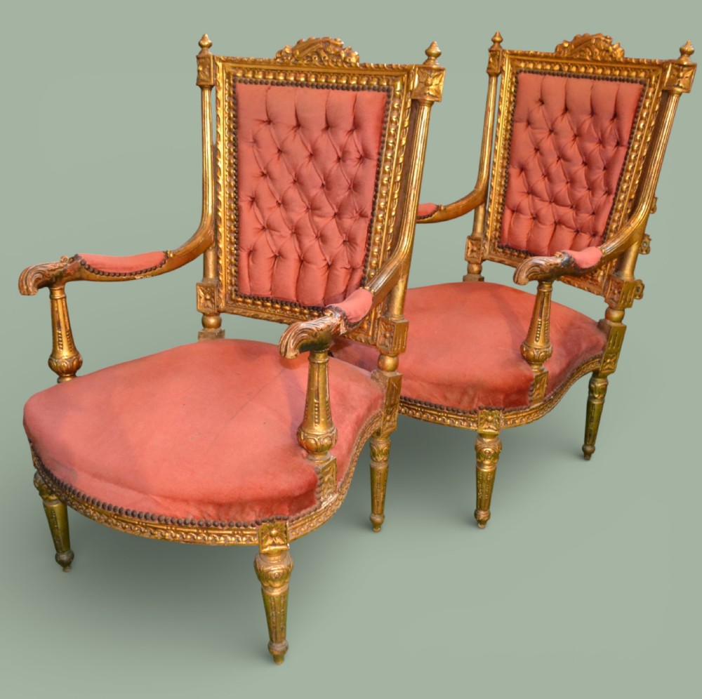 Pair of French Gilt Decorative Armchairs