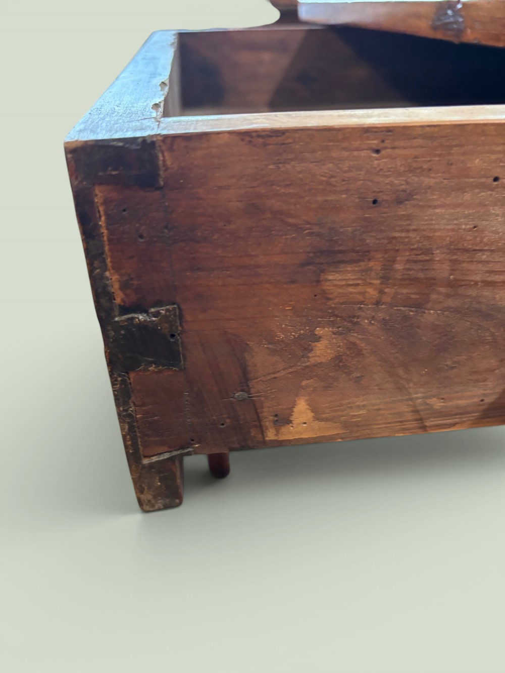 A 19th-century French cherrywood farmhouse table featuring two drawers with iron ring pulls and a sturdy H-stretcher base. View V