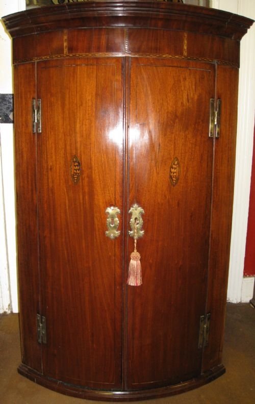 Georgian Mahogany Bow Front Corner Cupboard