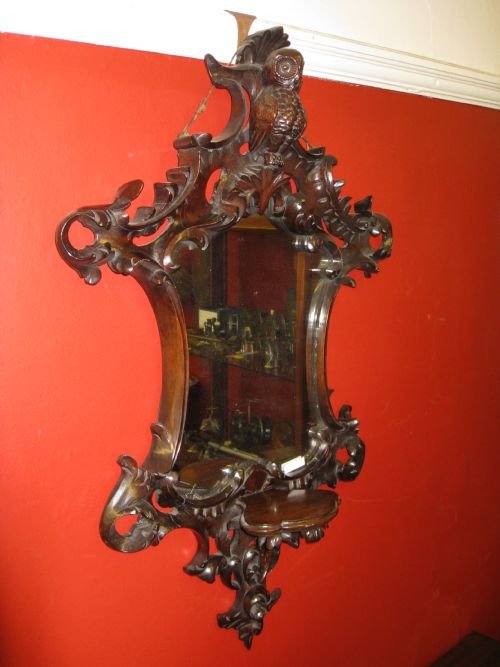Carved Wood Owl Wall Mirror
