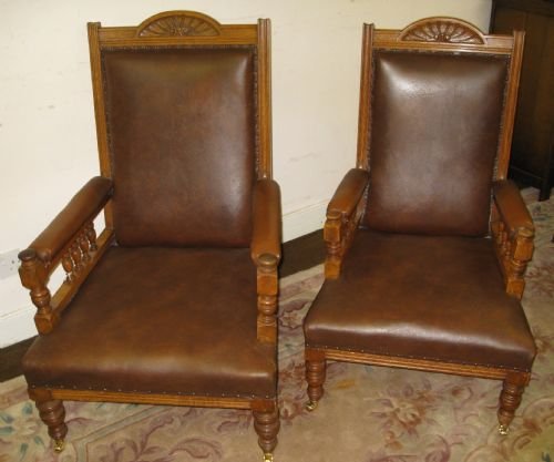 Pair of Carved Oak Armchairs