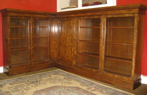 Unusual Large Walnut Corner Bookcase