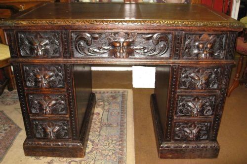 Carved Oak Pedestal Desk