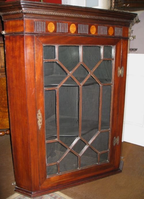 Inlaid Georgian Mahogany Corner Cupboard