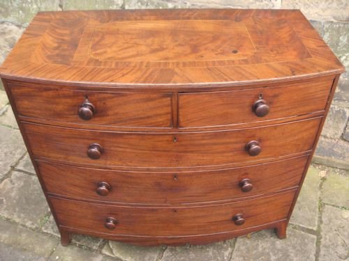 Inlaid Mahogany Bow Front Chest of Drawers