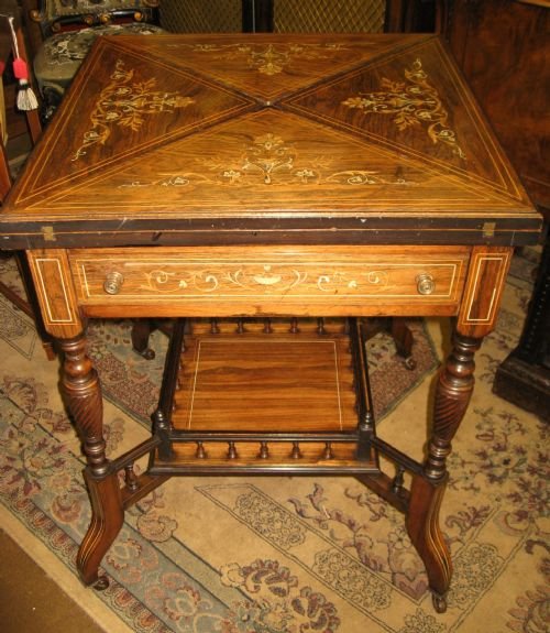 Inlaid Rosewood Envelope Card Table