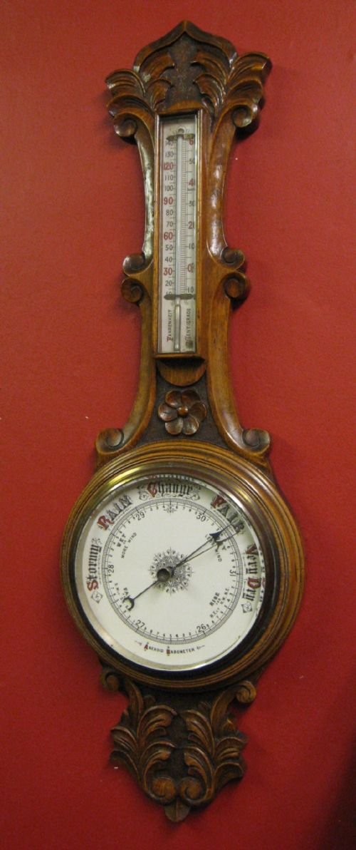 Carved Oak Aneroid Barometer