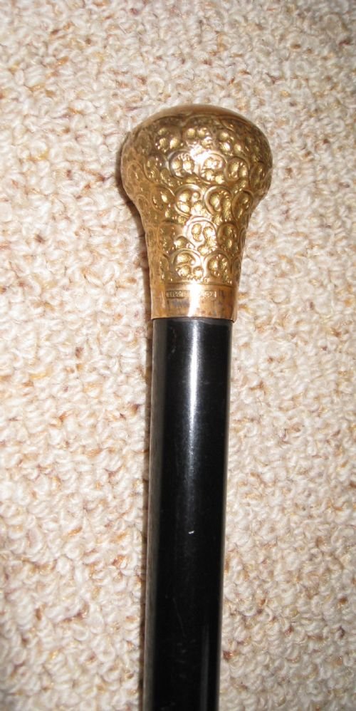 Gold Mounted Ebonised Walking Stick