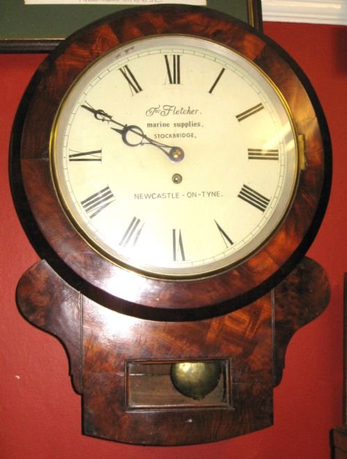 Single Fusee Mahoagany Drop Dial Wall Clock