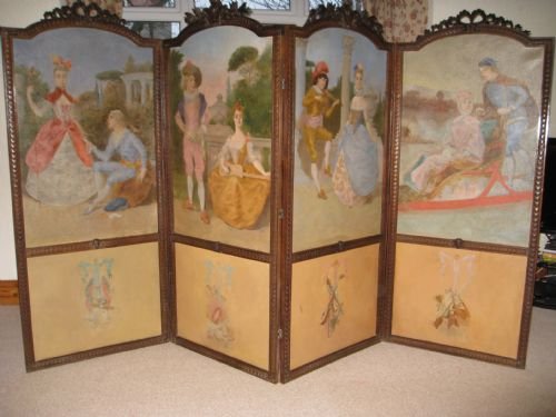 Large Carved Oak Four Fold Room Screen