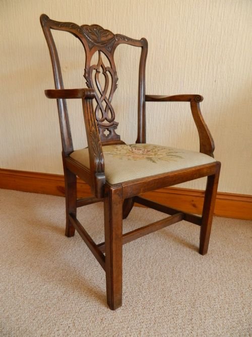 fig 1. fine quality mahogany chippendale period elbow chair