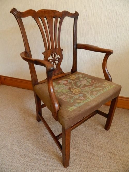 fig 1. fine quality mahogany chippendale period elbow chair