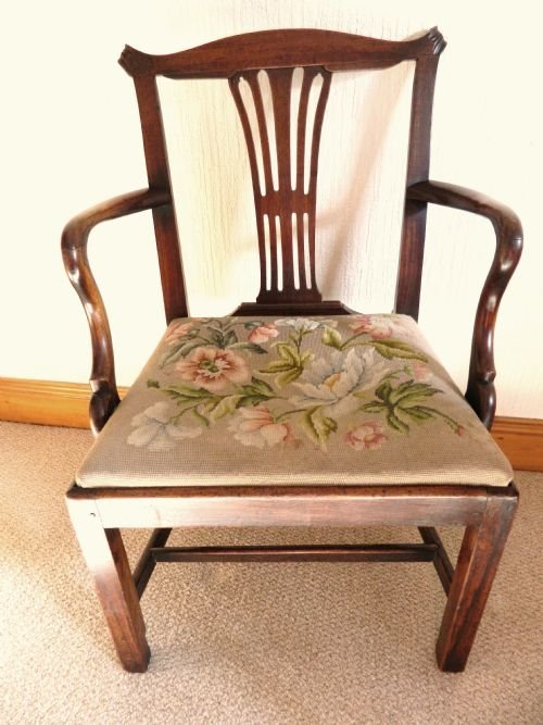 fig 1. fine quality mahogany chippendale period elbow chair