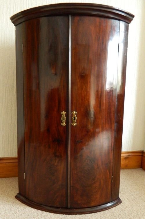 Georgian Mahogany Bow Front Corner Cupboard
