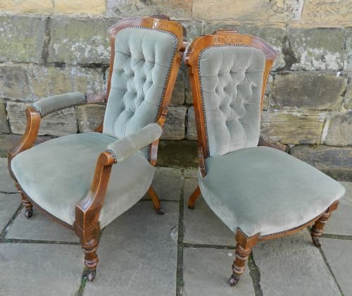 Pair of Ladies & Gentleman's Walnut Chairs