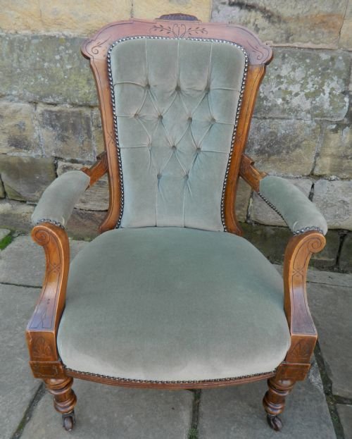 fig 1. pair of ladies & gentleman's walnut chairs