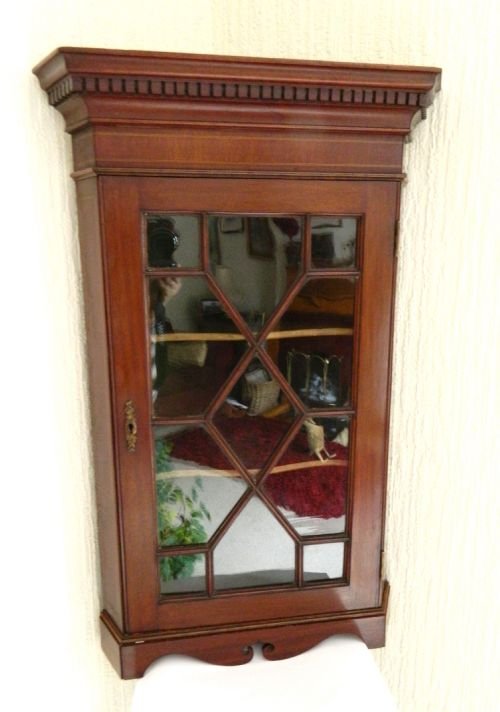 Small Inlaid Mahogany Corner Cupboard