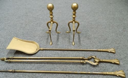 Pair of Fire Dogs and Set of Fire Tools