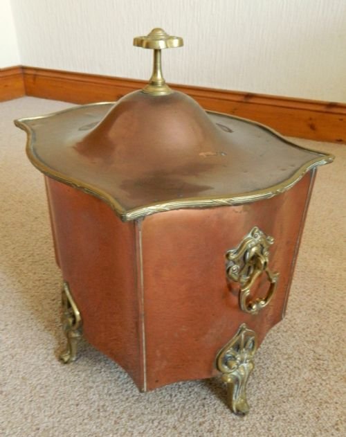 Arts & Crafts Copper and Brass Coal Bin