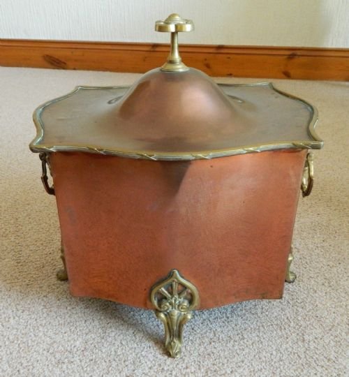 fig 1. arts & crafts copper and brass coal bin
