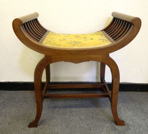 Inlaid Mahogany X Frame Stool