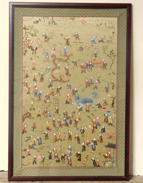 Large Chinese Embroidered Silk Picture