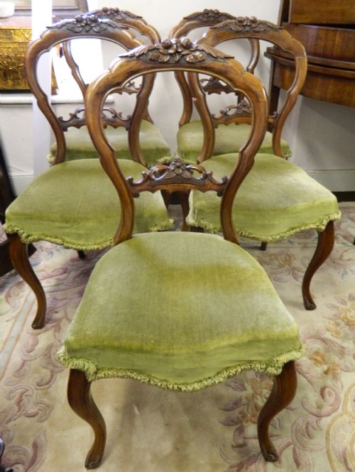 Set of Five Carved Walnut Dining Chairs