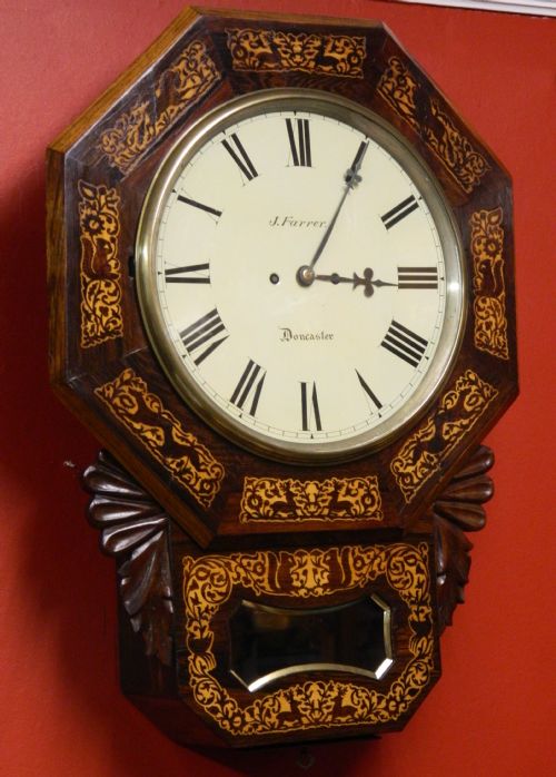 Rosewood Twin Fusee Drop Dial Wall Clock