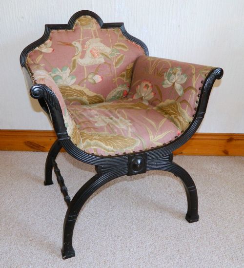 Aesthetic Period Ebonised X Frame Armchair