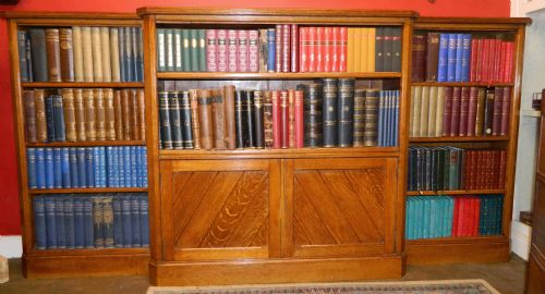 Large Oak Breakfront Open Bookcase