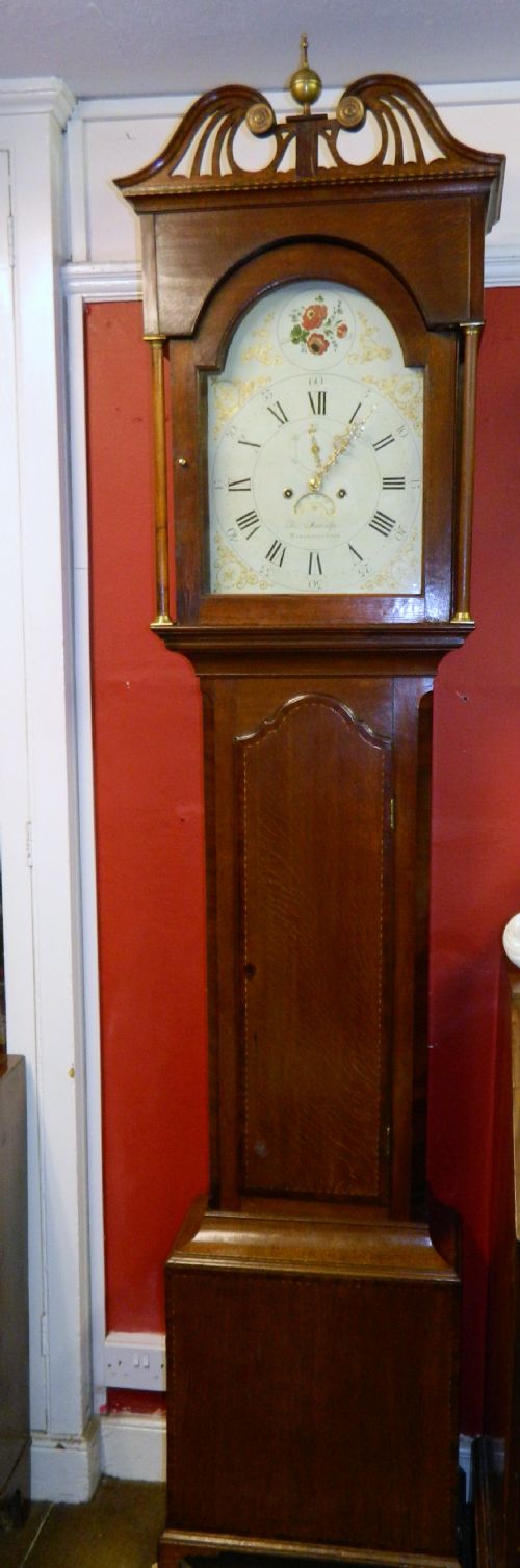 fig 1. oak & mahogany 8 day painted face grandfather clock