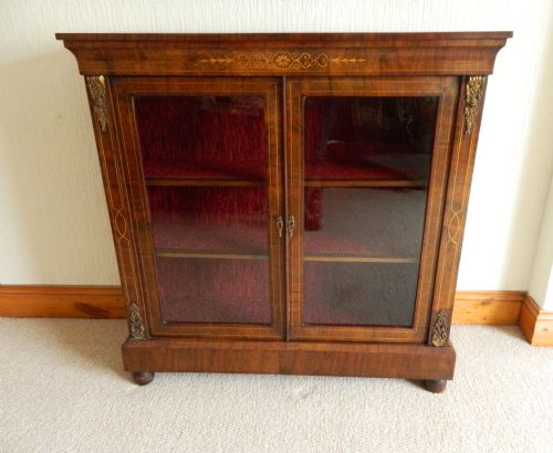 Inlaid Walnut Cabinet Bookcase