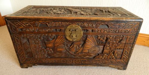 Chinese Carved Camphor Wood Trunk