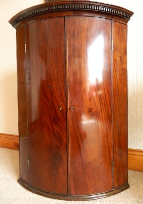 Georgian Mahogany Bow Front Corner Cupboard