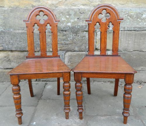 Pair of Oak Hall Chairs