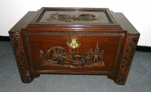 Oriental Carved Camphor Wood Trunk