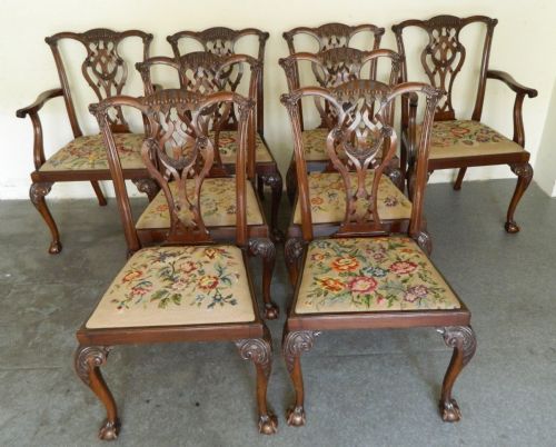 Set of 8 Mahogany Chippendale Style Dining Chairs