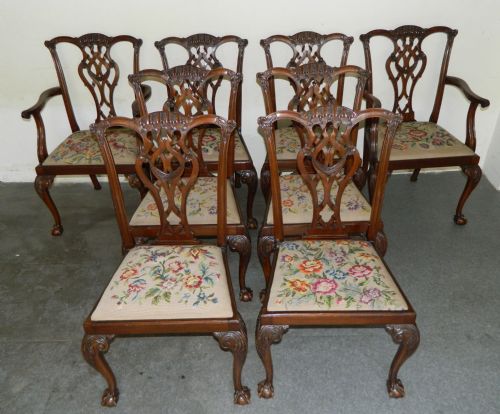 fig 1. set of 8 mahogany chippendale style dining chairs