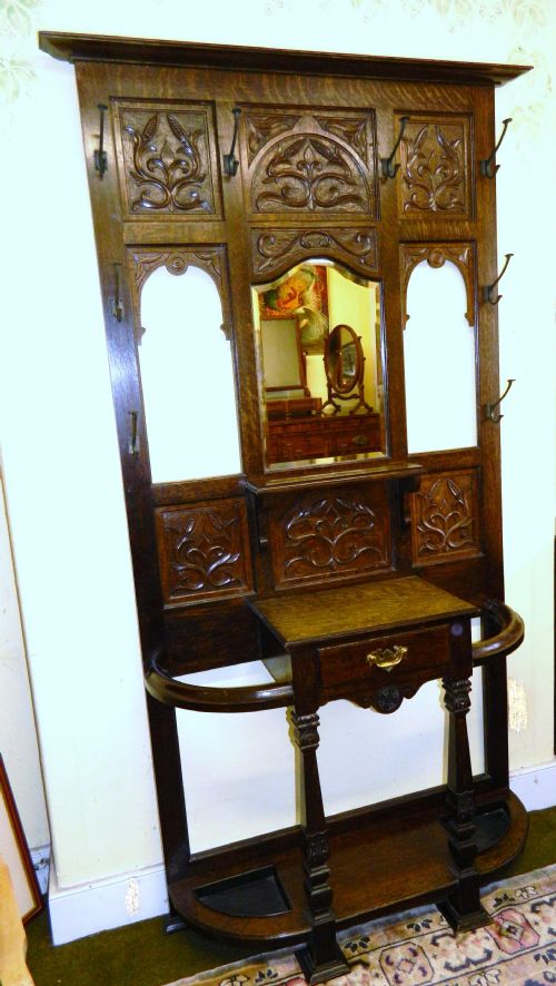 fig 1. arts & crafts oak hall stand