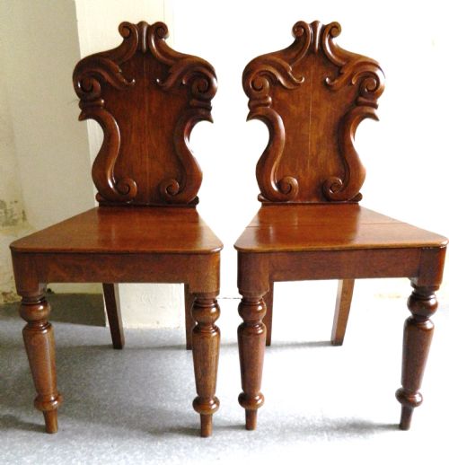 Pair of Oak Hall Chairs