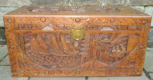 Carved Oriental Camphor Wood Trunk