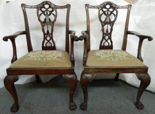 Pair of Chippendale Style Elbow Chairs