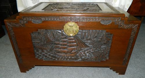 Oriental Carved Camphor Wood Trunk